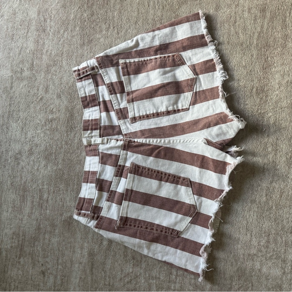 Altar'd State Brown and White Striped Jean Shorts - Picture 2 of 3